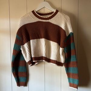 American Eagle Outfitters Brown and Cream Cropped Knit Sweater